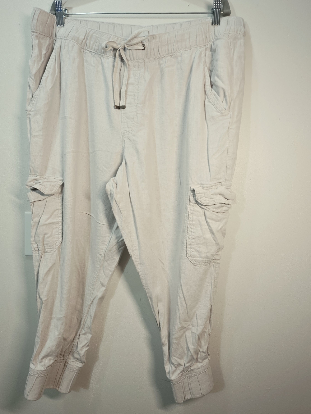 St. John's Bay Light Beige Cargo Jogger Linen Blend Pants 2XL Petite Summer